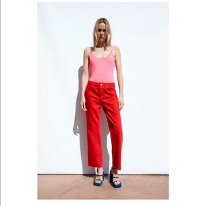 Red Zara mid rise straight jean